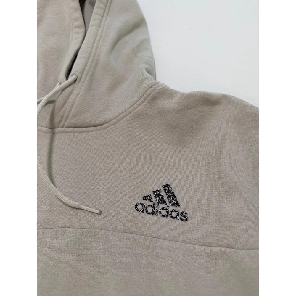 Adidas Mens Tan Fleece Pullover Hoodie Speckled Logo Sweatshirt Large RN88387